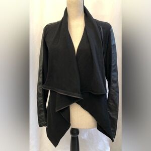 Blank NYC Faux Leather Draped Asymetrical Zip Black Moto Jacket Size XS